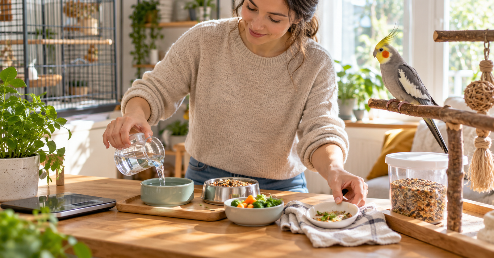 Como-Organizar-uma-Rotina-de-Alimentacao-para-Calopsita O Que Calopsita Pode Comer? Tome Cuidado!